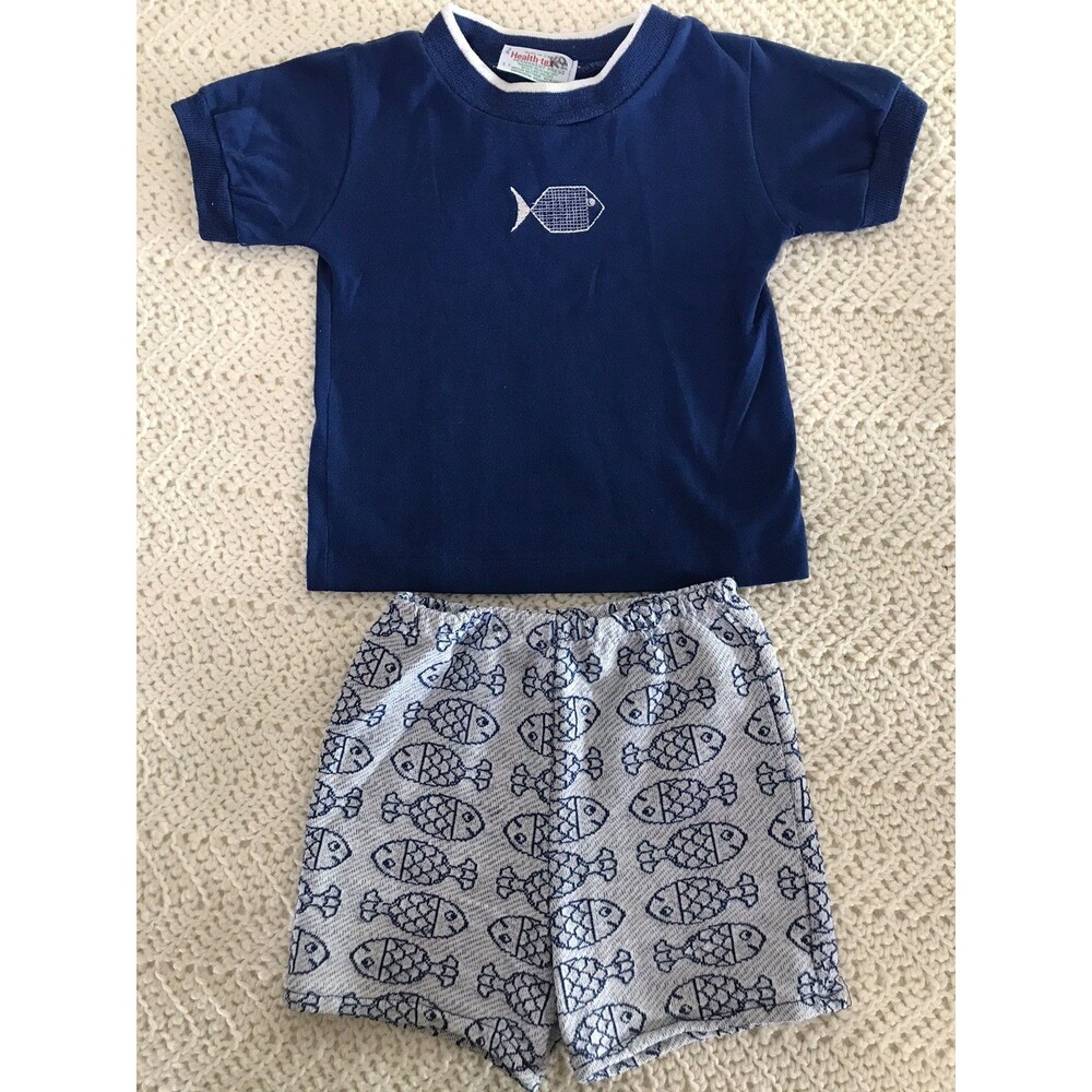 VTG Heathtex Kids 24 Mo Blue Fish Pajama Set